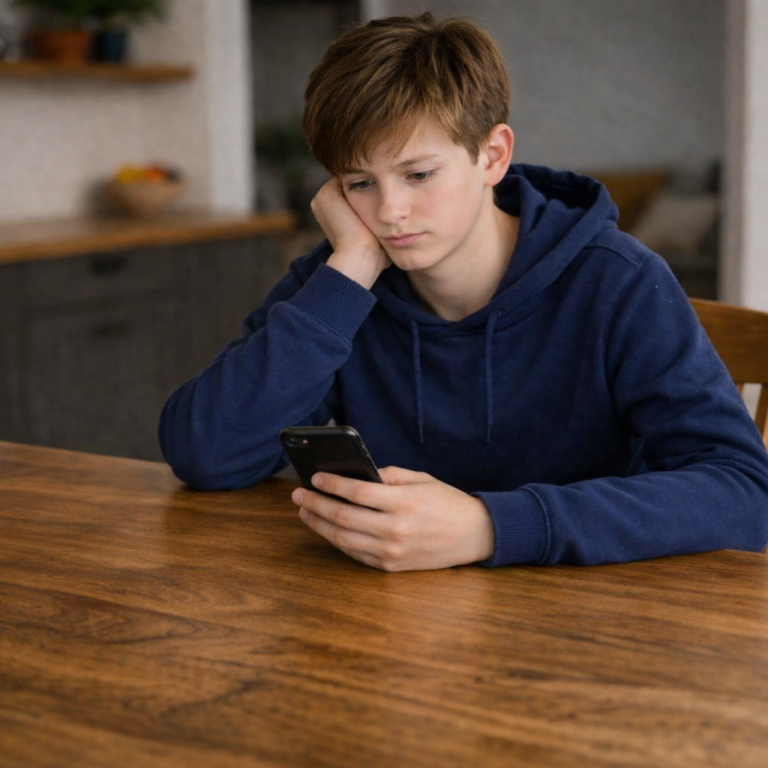 Kind verveeld aan tafel