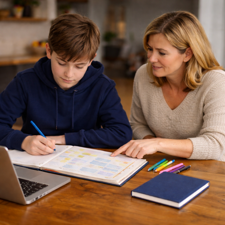 Moeder en zoon studeren samen